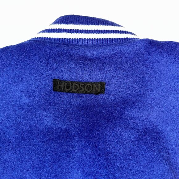 NWT HUDSON Mens Wool Varsity Bomber Jacket M Royal Blue Ivory Faux Leather $248 - Picture 5 of 13